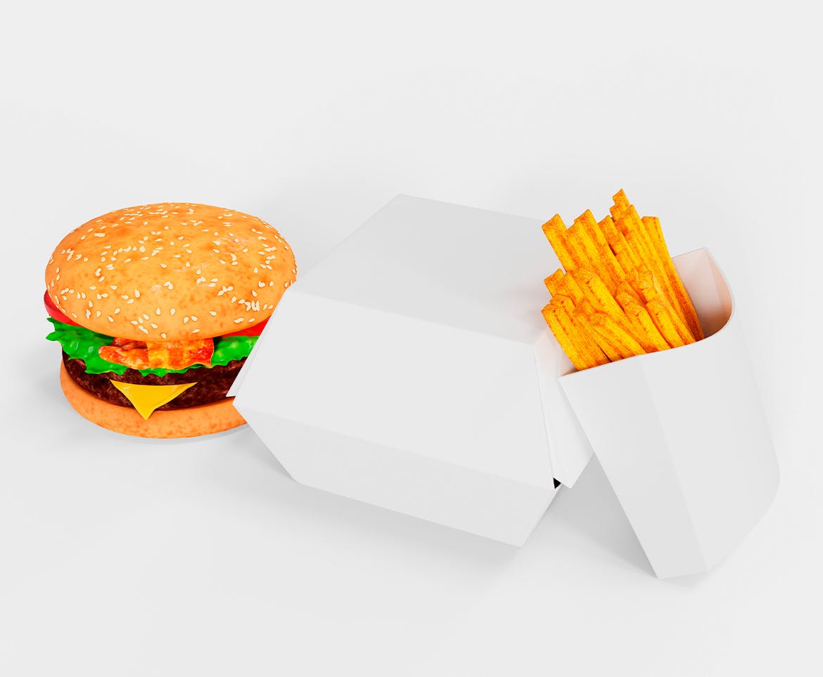汉堡薯条食品包装设计样机图 Fast Food Mockup