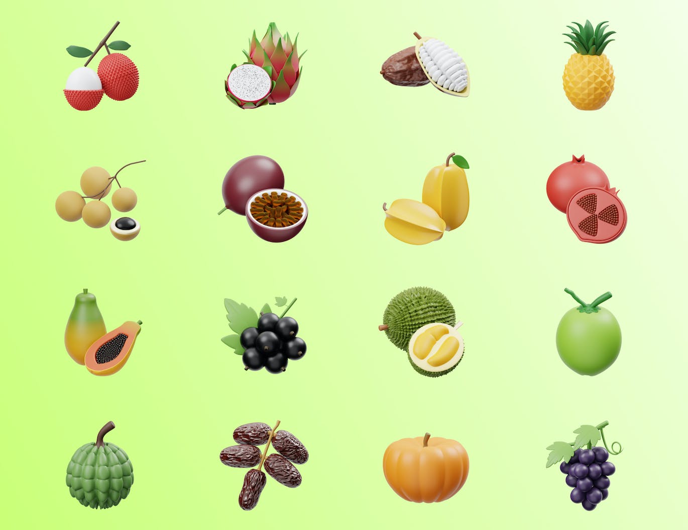 水果食品3D图标插画 Fruits 3D Icon
