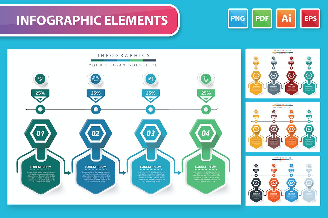 4个步骤流程信息图表设计模板 4 Step Infographics
