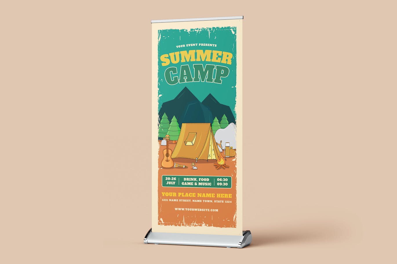 夏令营广告易拉宝设计模板 Summer Camp Rollup Banner