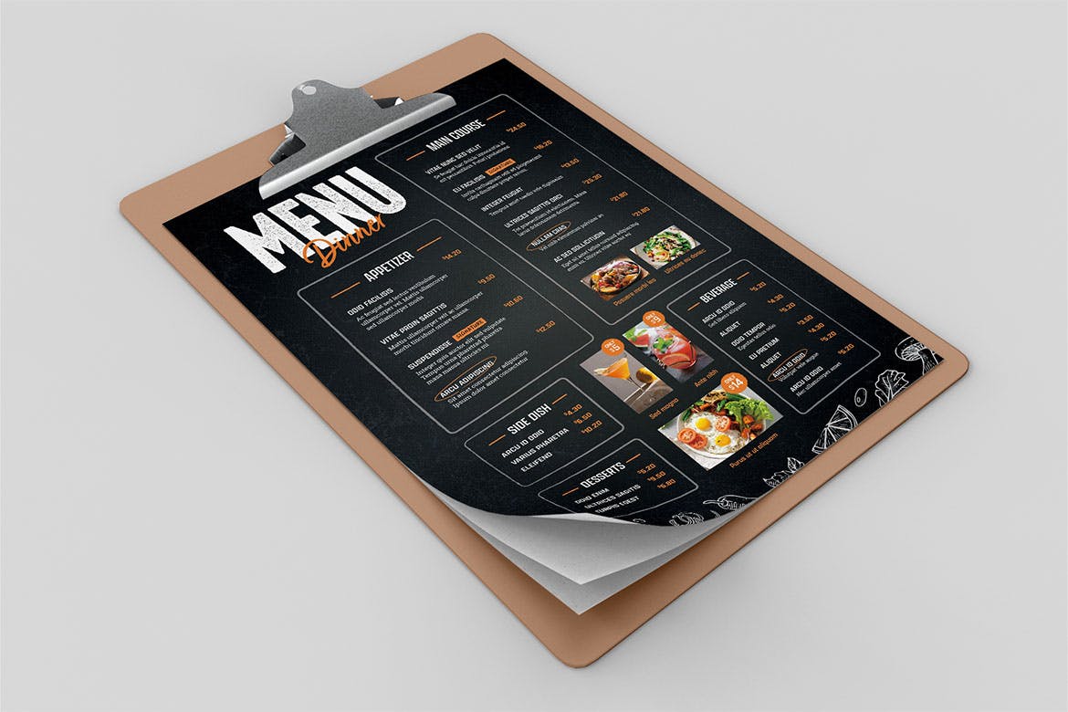 黑板样式西餐食品菜单模板 Food Menu Template