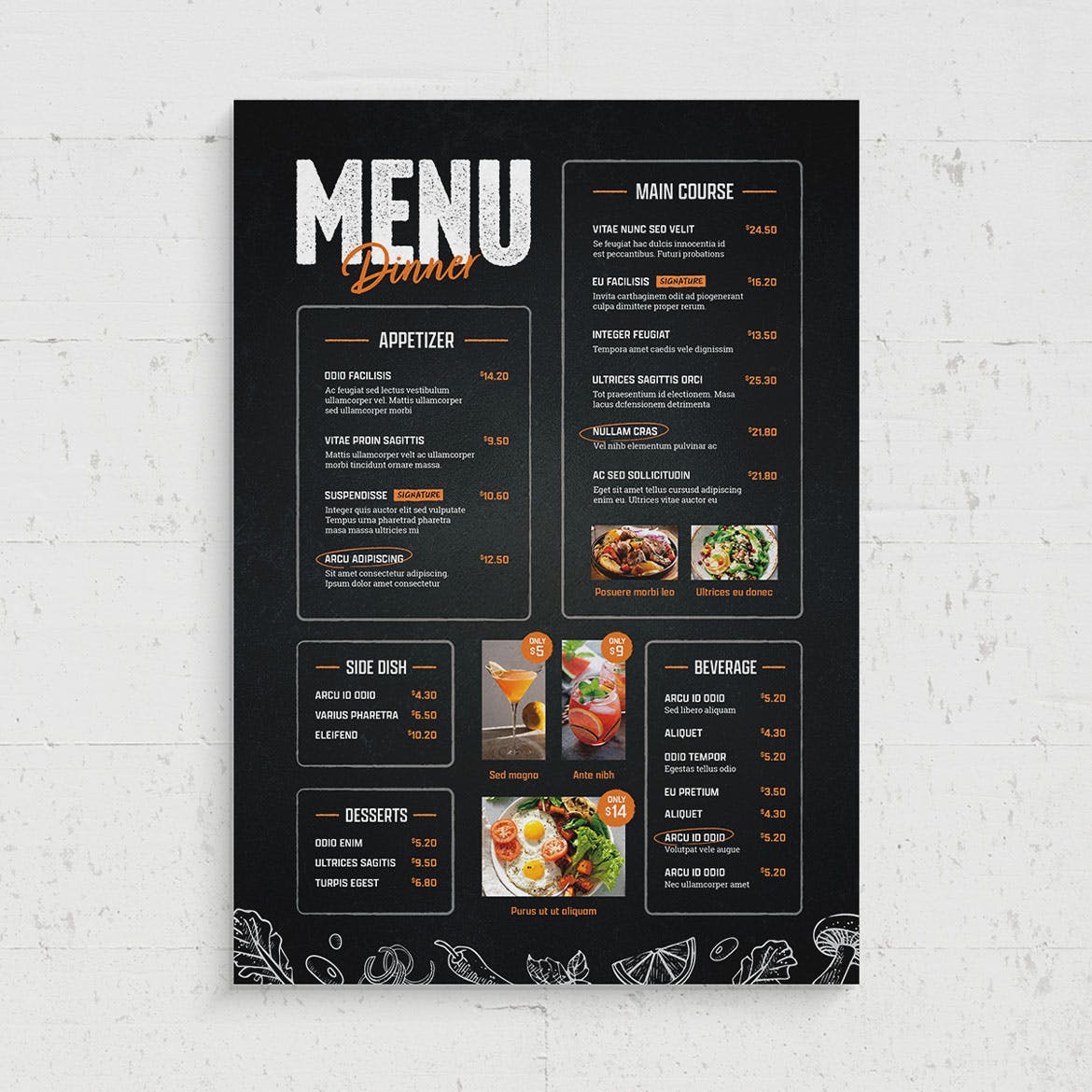 黑板样式西餐食品菜单模板 Food Menu Template