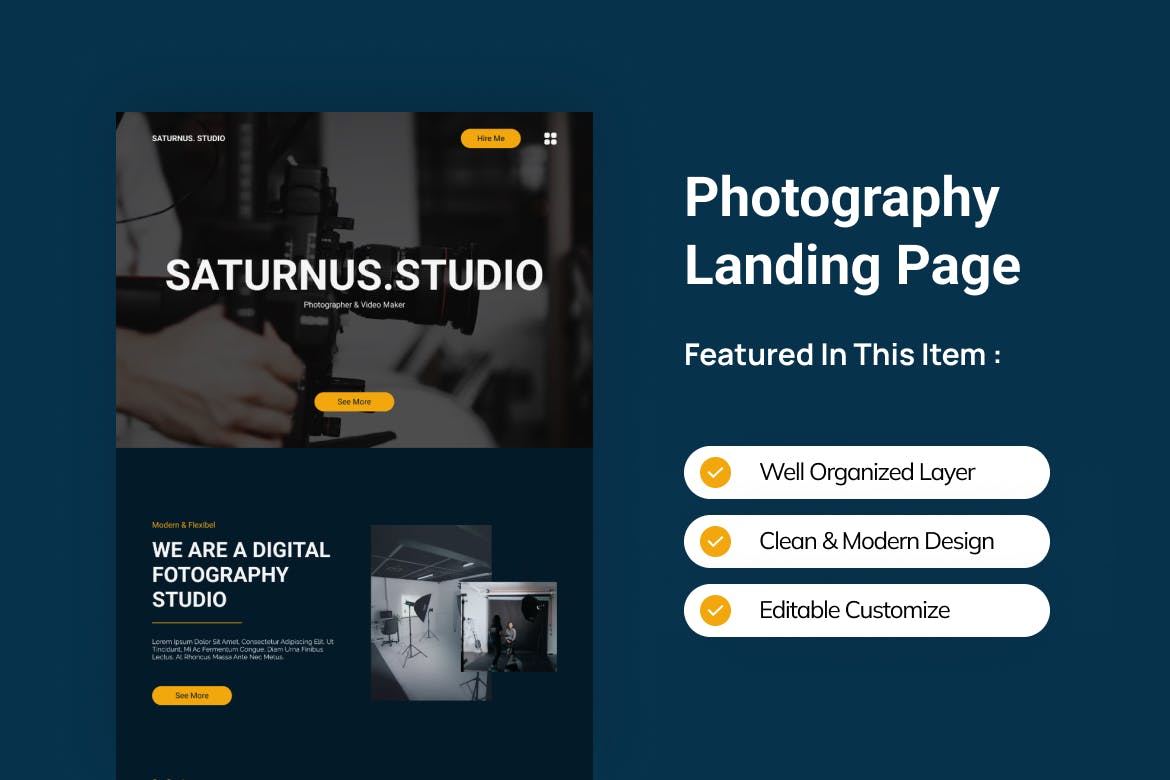 摄影工作室网站着陆页Figma模板 Saturnus Studio Photography Landing Page Figma
