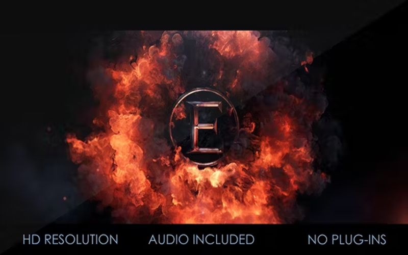 AE模板-爆炸烟雾火焰特效金属LOGO片头动画视频素材_