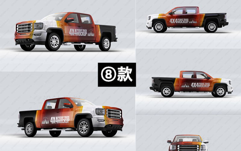 皮卡车车体货车广告品牌VI设计效果图提案PS贴图样机模板素材PSD_