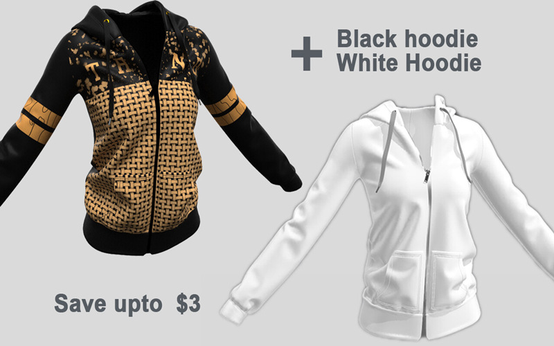 C4D女士黑色白色连帽衫3D模型外套卫衣FBX格式设计素材带纹理_