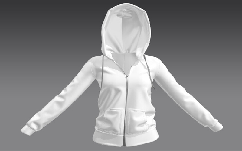 C4D女士黑色白色连帽衫3D模型外套卫衣FBX格式设计素材带纹理_
