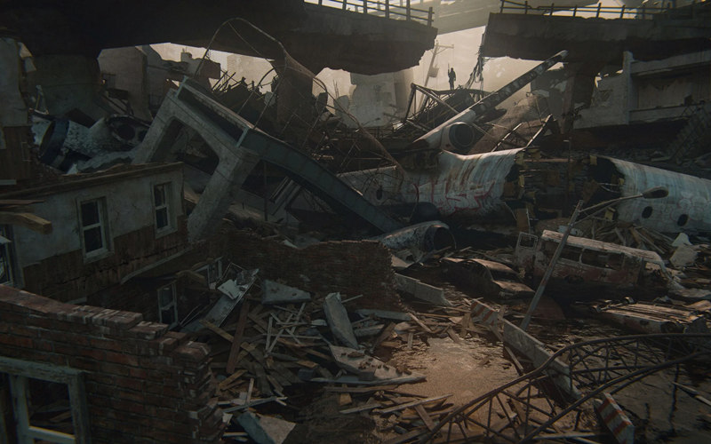 Kitbash Wreckage资产飞机残骸城市楼房建筑倒塌灾难场景3D模型_